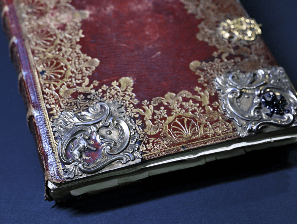 An old, elaborately decorated book from the Manuscripts and Old Books Collection of NSK, the National and University Library in Zagreb.
