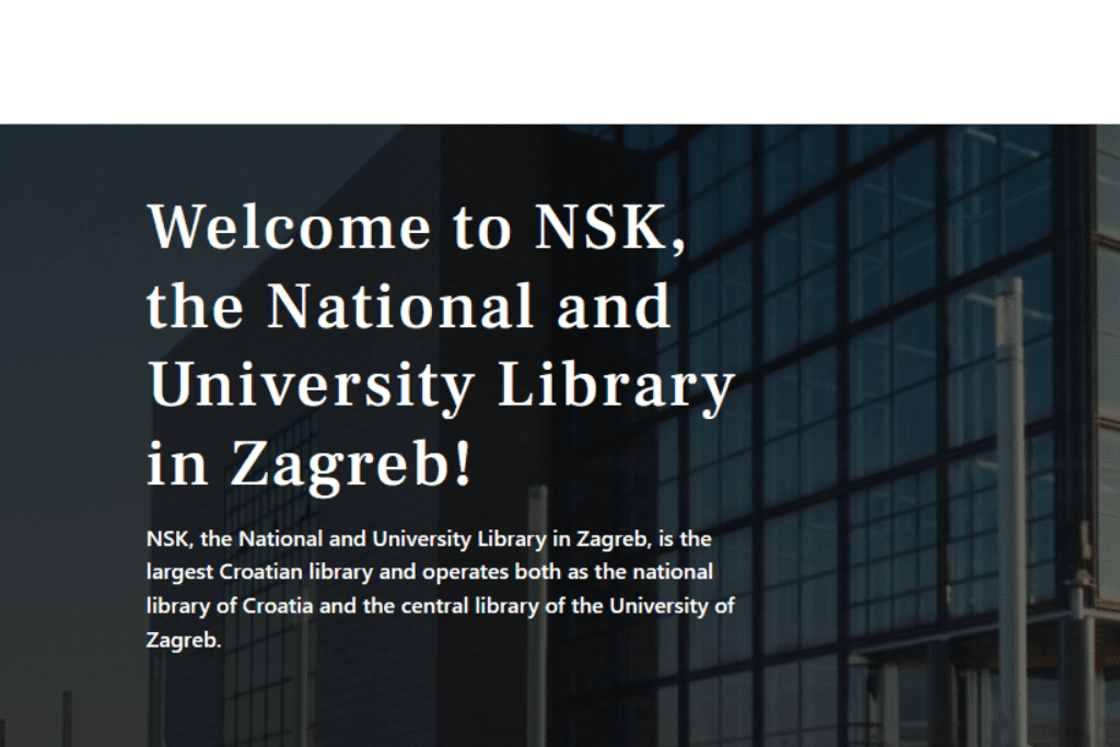 Welcome to new NSK website! Section of the homepage of the new website of NSK, the National and University Library in Zagreb.