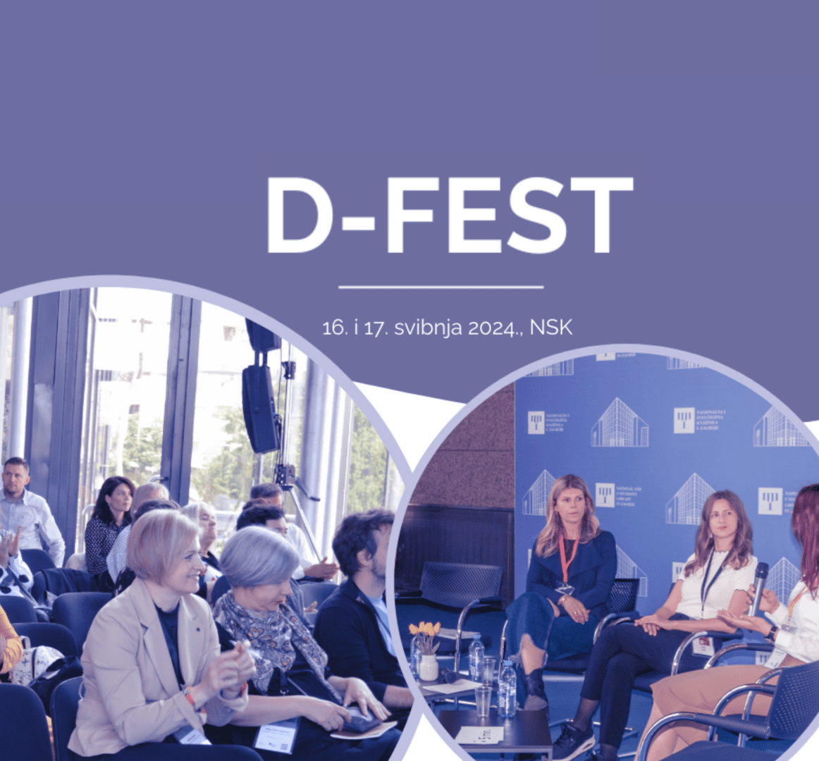 Registration open for Thirteenth Festival of Croatian Digitisation Projects by 13 May 2024 The visual identity of the Thirteenth Festival of Croatian Digitisation Projects, spotlighting the Festival’s name in Croatian and its date, 16 and 17 May 2024.