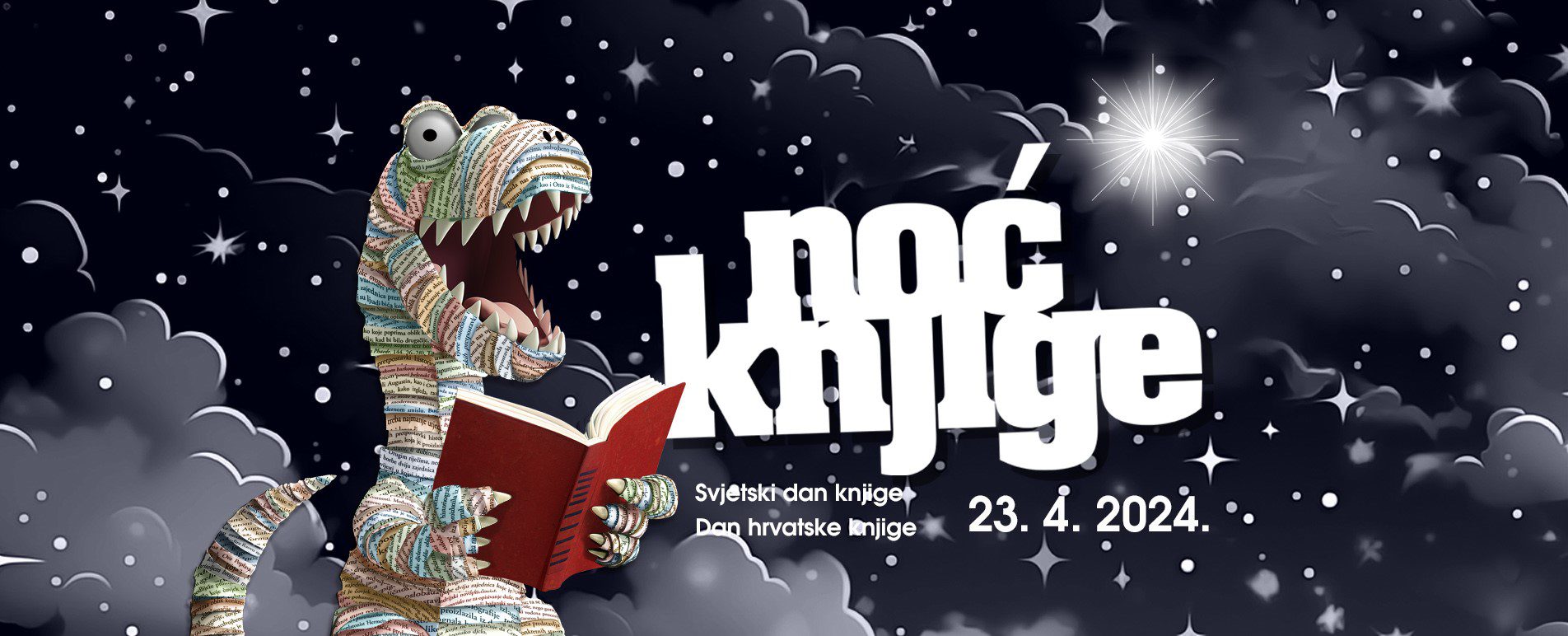 Noć knjige 2024. Vizual Noći knjige 2024. (dinosaur s knjigom)