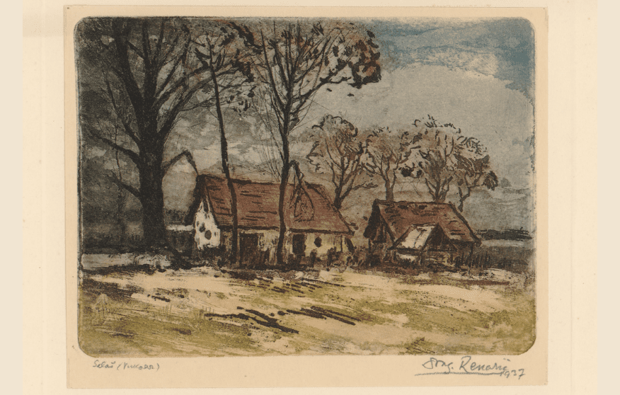 Zaustavljeni trenutak u vremenu: grafike Dragutina Renarića u Grafičkoj zbirci NSK Dragutin Renarić: Salaš : Vukovar, bakropis u bojama, 1937.