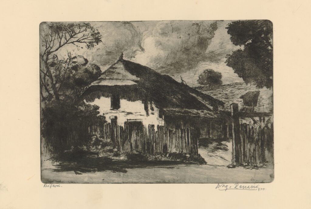 Dragutin Renarić: Križevci, vernis-mou otisak, 1940.