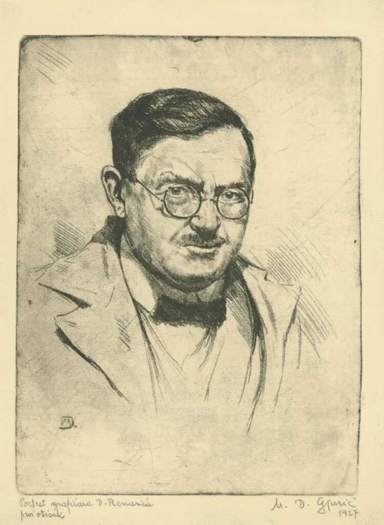 Milenko D. Gjurić: Portret grafičara D. Renarića, bakropis, 1927.