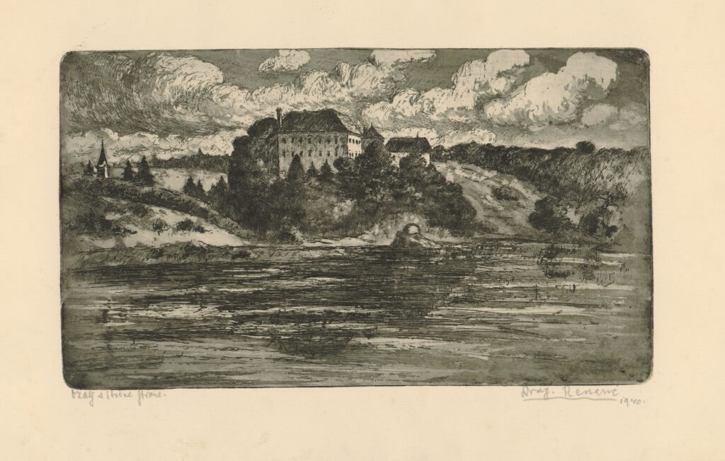 Dragutin Renarić: Ozalj, vernis-mou otisak, 1940.