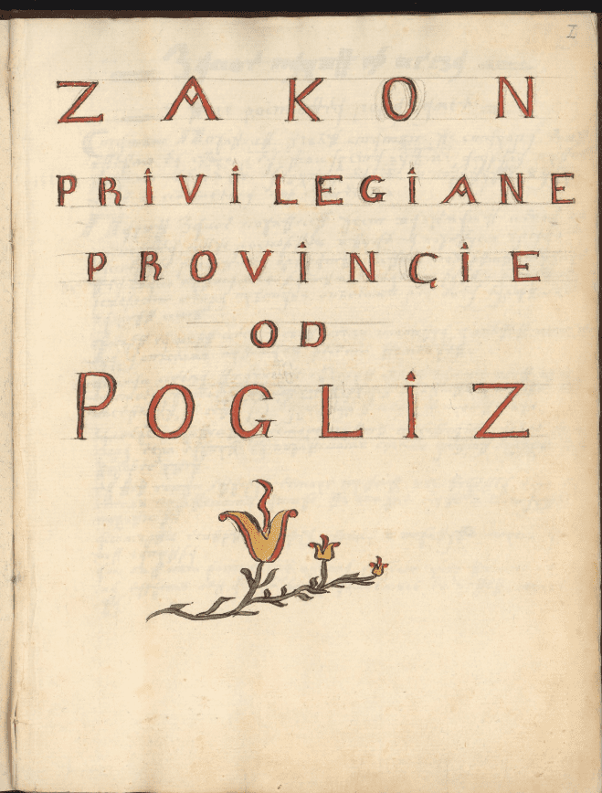Zakon privilegirane provincie od Pogliz.
Prijepis Poljičkoga statuta iz 1670.