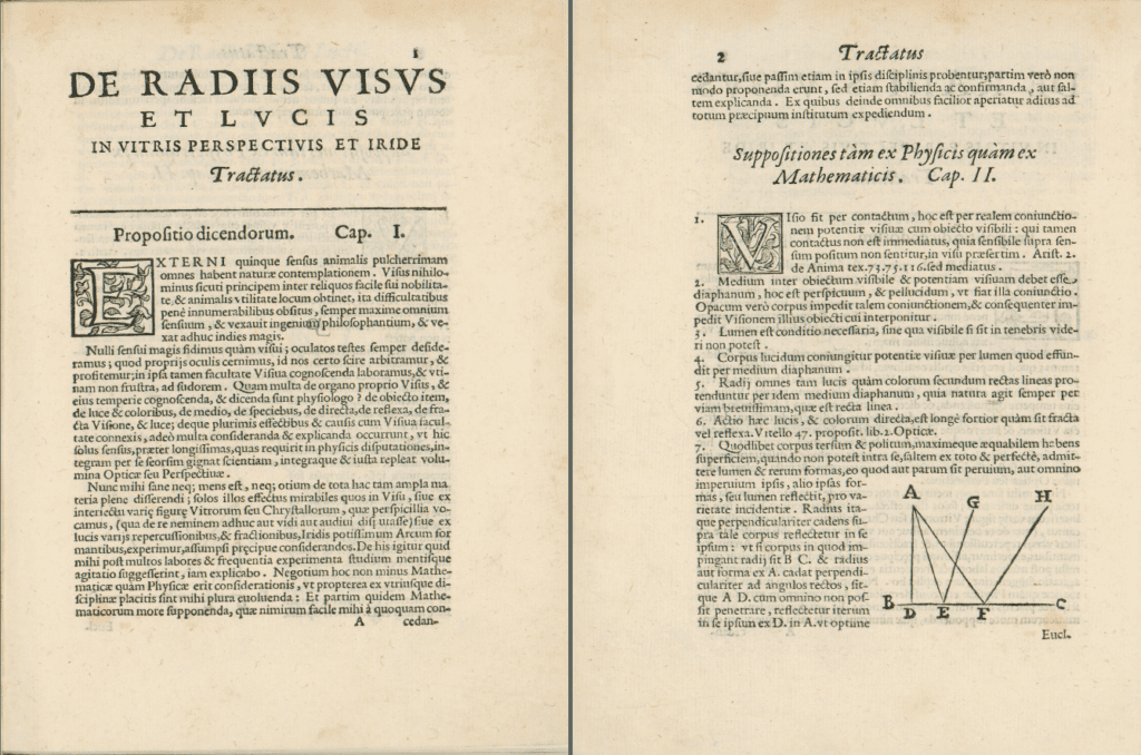 “De radiis visus et lucis in vitris perspectivis et iride” (1611), by Marco Antionio de Dominis. NSK Manuscripts and Old Books Collection.