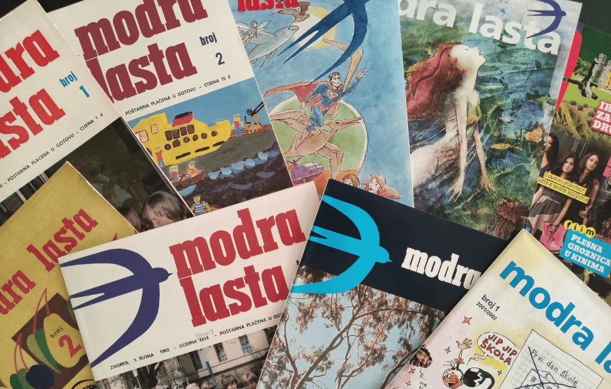 The front pages of the 'Modra lasta' teenage magazine's older issues.