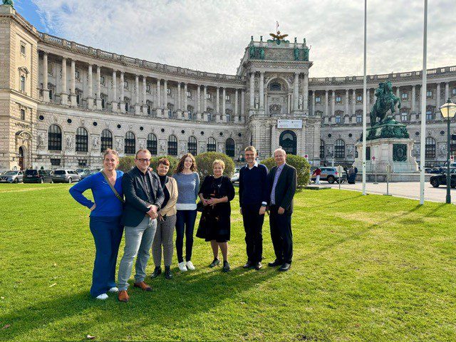 NSK Director General Dr Ivanka Stričević at the 2024 CENL Executive Committee meeting at the Austrian National Library in front of the Austrian national library’s building.