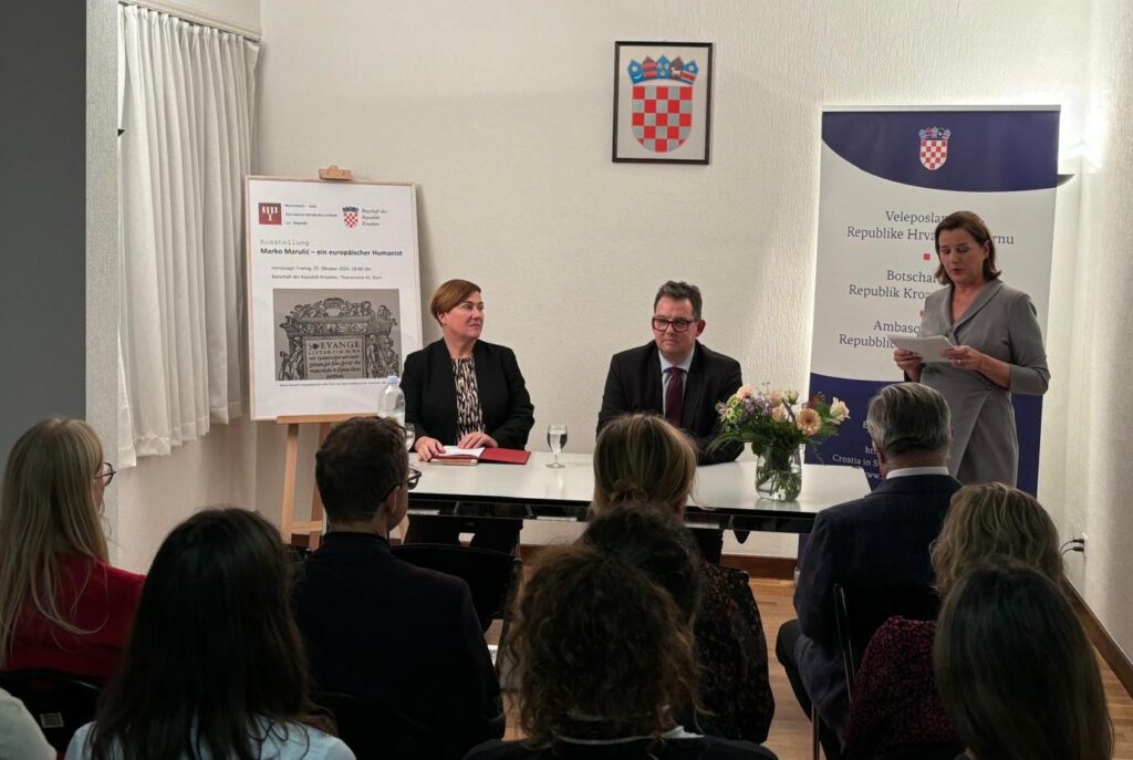 Participants in the opening of the “Marko Marulić – A European humanist” NSK exhibition in Bern, Switzerland.