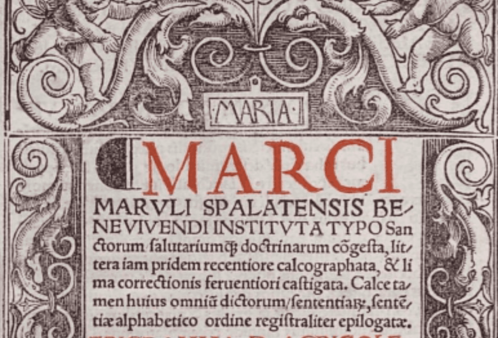 “Marko Marulić – A European humanist” NSK exhibition on view in Bern by 12 Nov 2024 A segment of the page of one of the works by Marko Marulić (1450-1524).