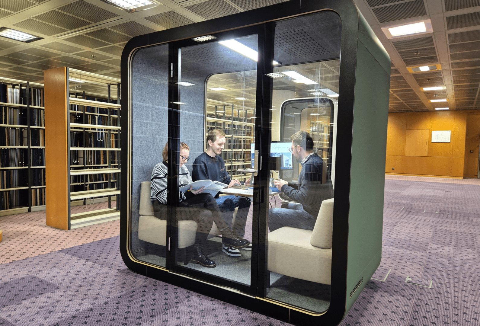 New NSK learning spaces: Study pods for individual and group work NSK four-person study pod.