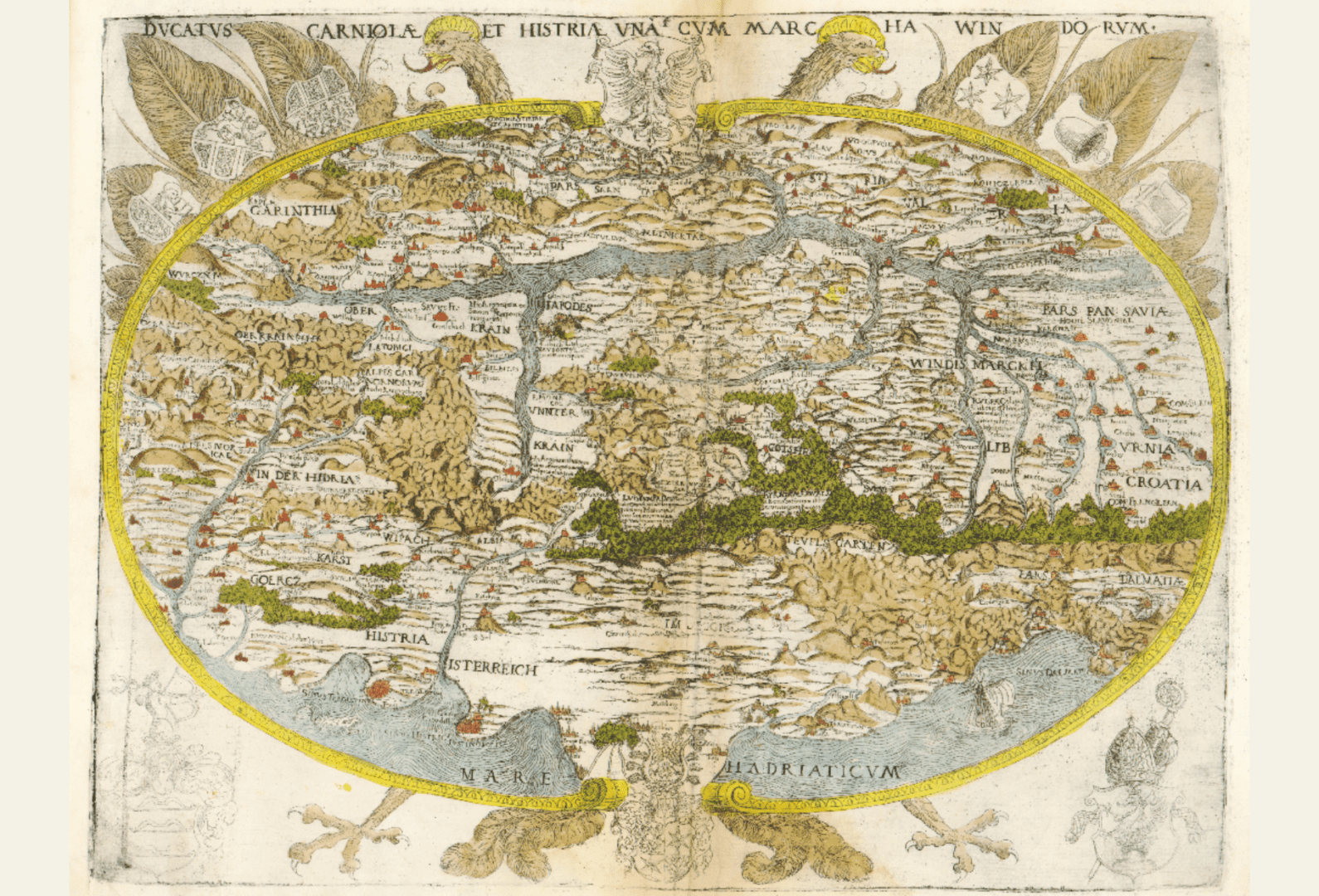 “Heritage at Hand at CroAtrium” opening soon with 16th-century cartographic treasures in the spotlight Lazius, Wolfgang (1561) “Ducatus Carniolae et Histriae una cum Marcha Windorum”. Vienna: Michael Zimmermann. NSK Map Collection.