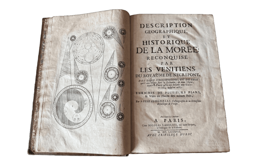 Pages of the 1687 atlas by Vincenzo Maria Coronelli in the NSK Map Collection.