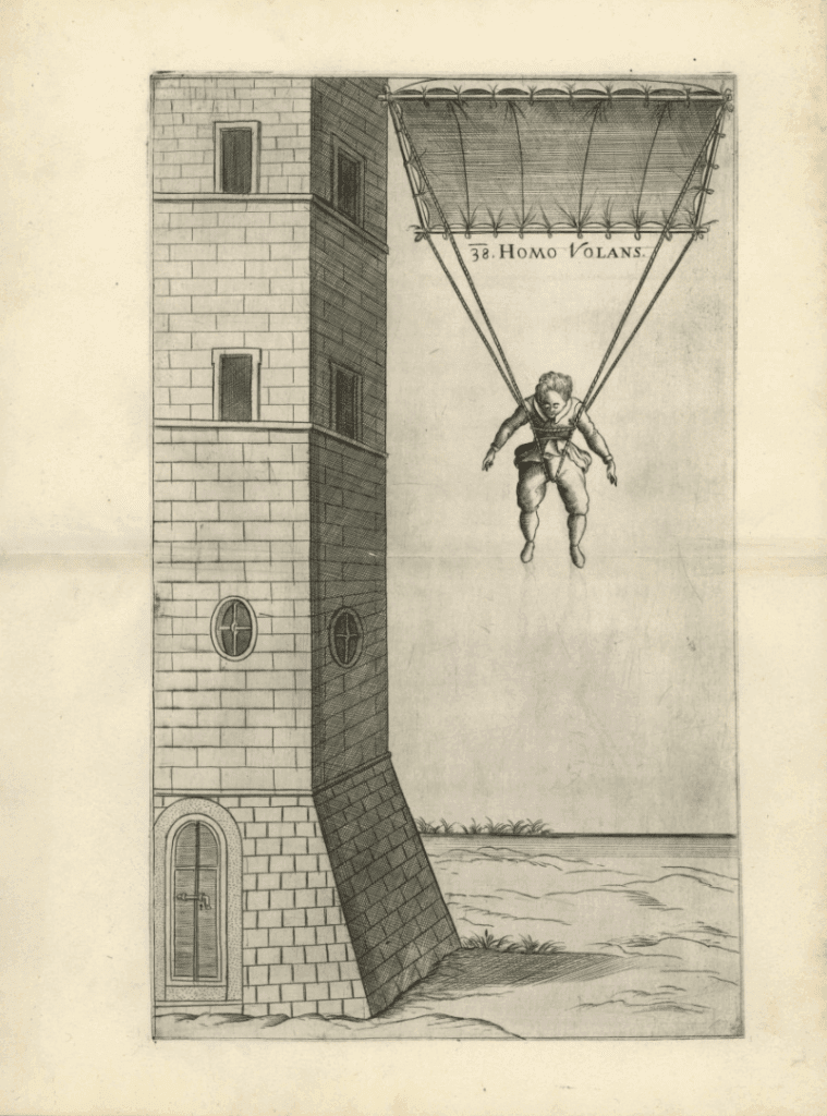 “Homo volans”, design for the parachute by Faust Vrančić. 