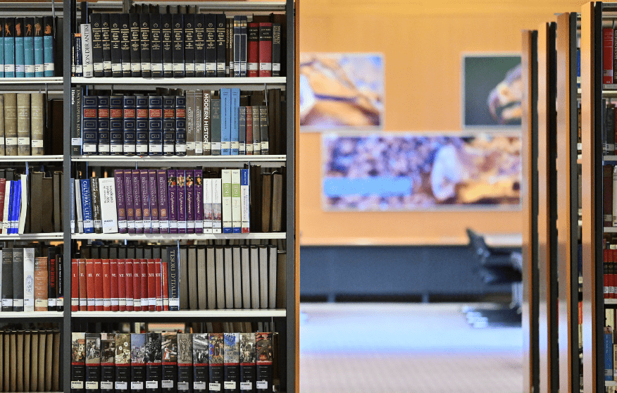 Bookshelves and relaxation area in one of NSK’s reading rooms.
