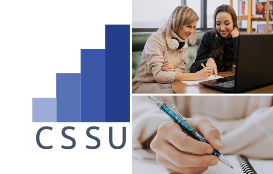 Logotip CSSU-a i dvije ilustracije rada na programima stručnog usavršavanja.