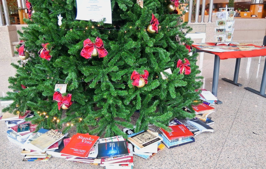 Christmas tree in the grand lobby of the National and University Library in Zagreb, detail.