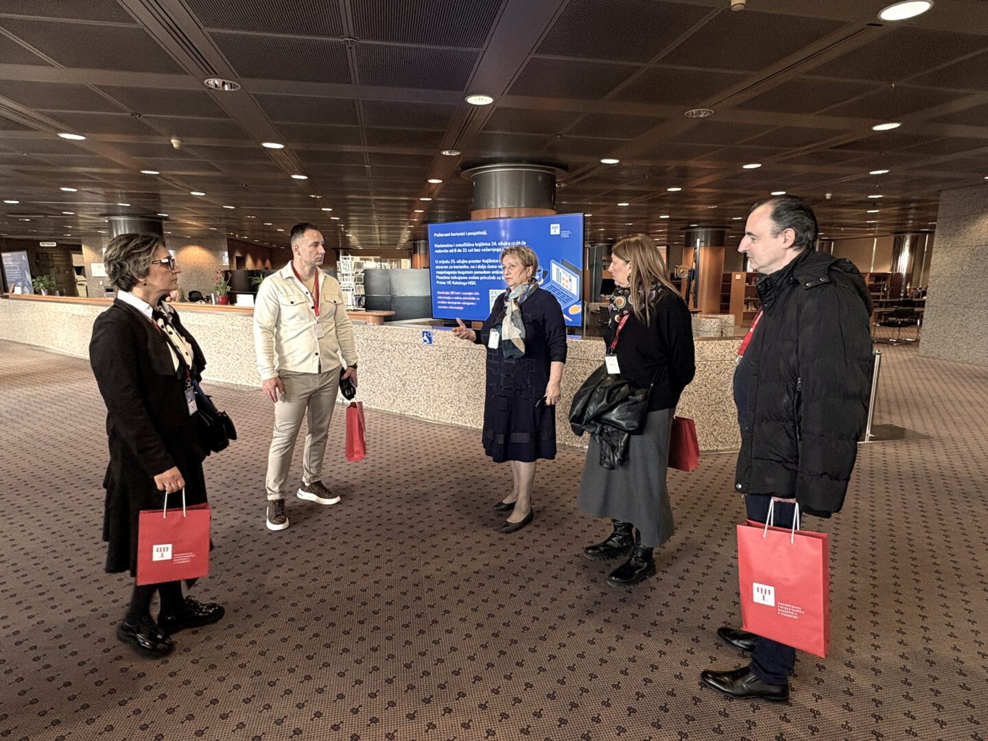 The Director of North Macedonia’s National and University Library “St Clement of Ohrid” Jovica Nikčevski an NSK Director General Dr Ivanka Stričević (centre) with other North Macedonia’s library’s officials (from left to right) Magdica Šambevska, Zorica Jakovleska Spirovska and Jovica Tasevski.