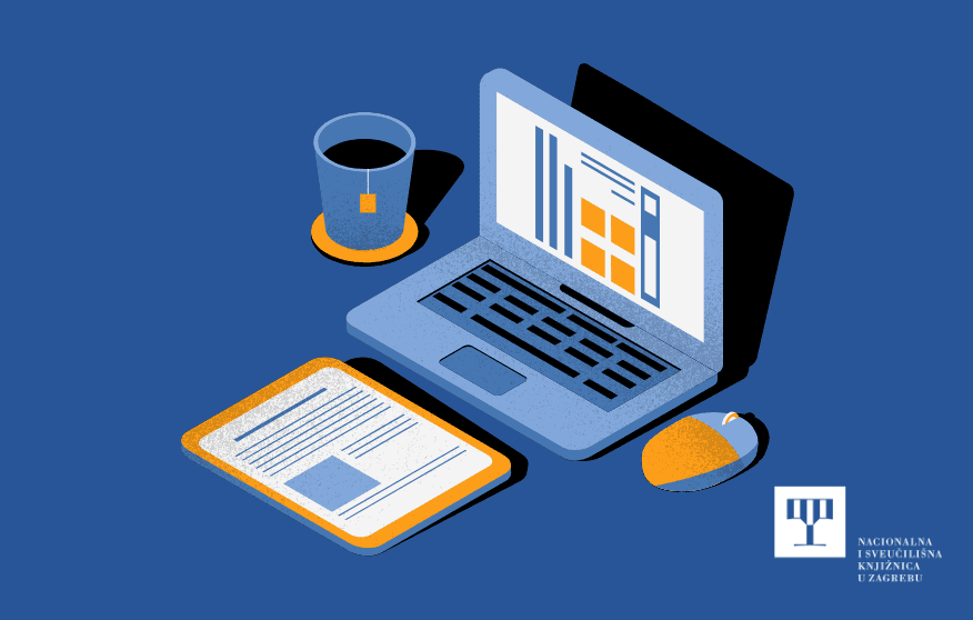 A representation of a laptop computer, mouse, mousepad and a cup of tea on the left of the laptop.